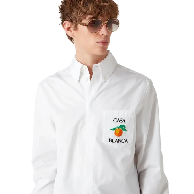 Camicia Oxford arancione ricamata