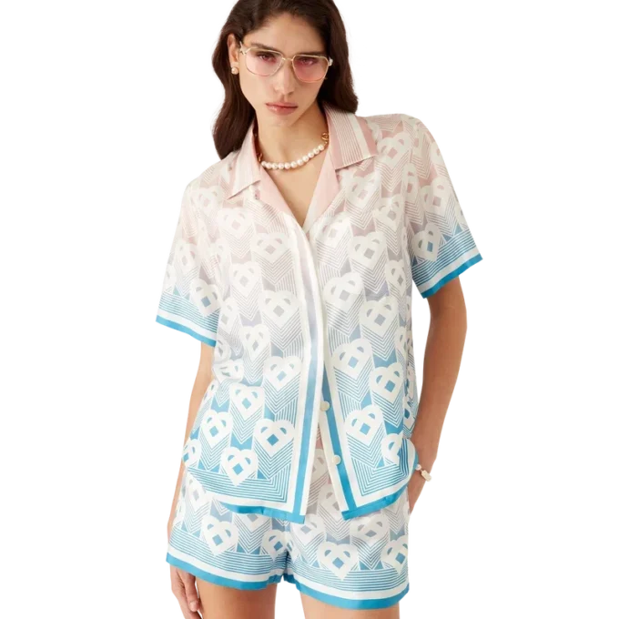 Camicie a maniche corte in seta con Monogram Heart sfumato in pantaloncini