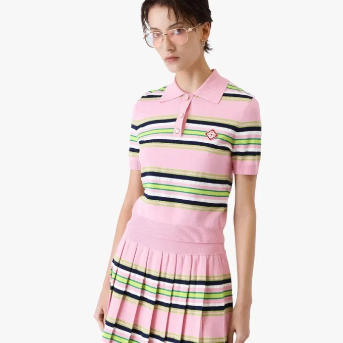 Camicie aderenti a righe rosa e verde