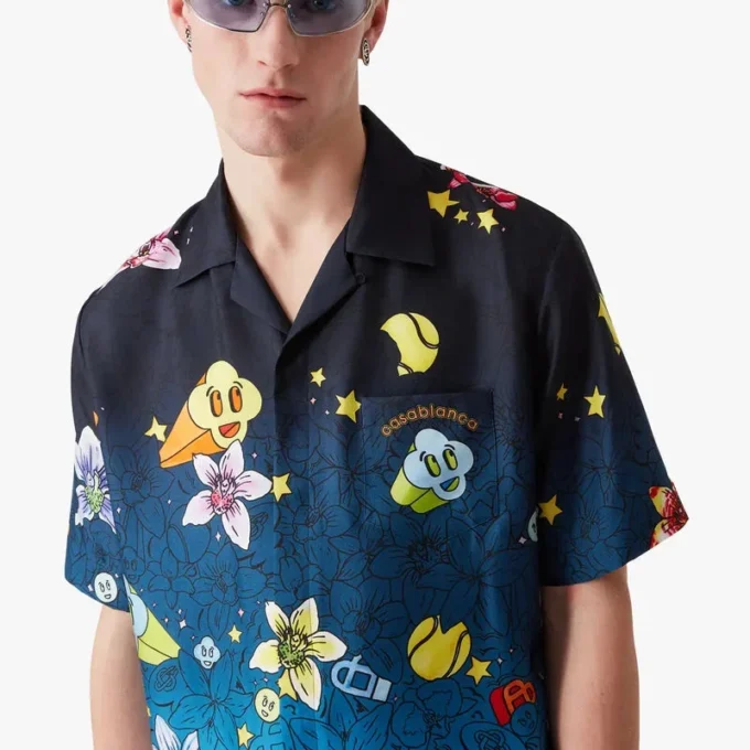 Camicie in seta a maniche corte Collage D’icones Graphiques