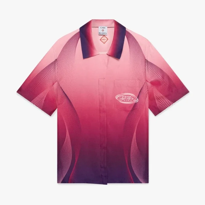 Camicie in seta a maniche corte con colletto cubano e sfumatura melanzana