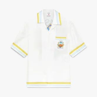 Camicie in seta a maniche corte con motivo Tennis Landscape in pantaloncini