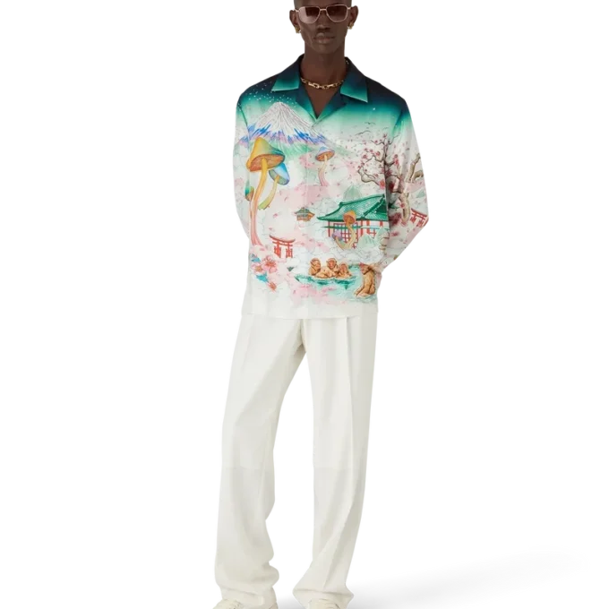 Camicie in twill di seta a maniche lunghe Flowers