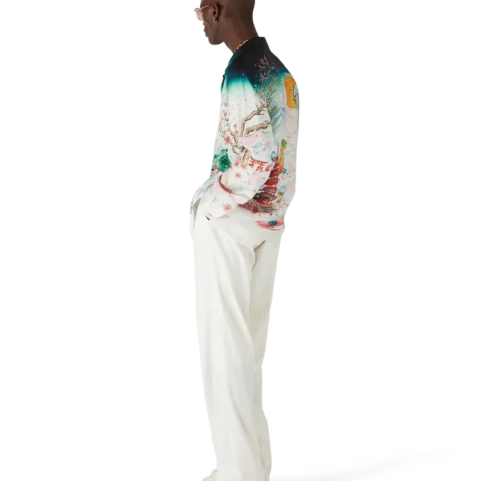 Camicie in twill di seta a maniche lunghe Flowers