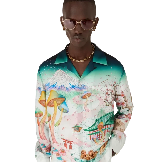 Camicie in twill di seta a maniche lunghe Flowers