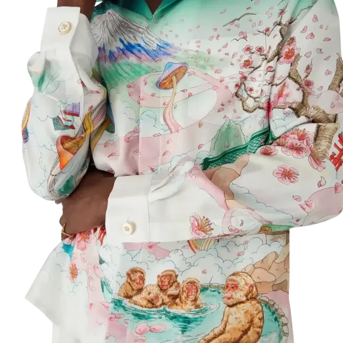 Camicie in twill di seta a maniche lunghe Flowers