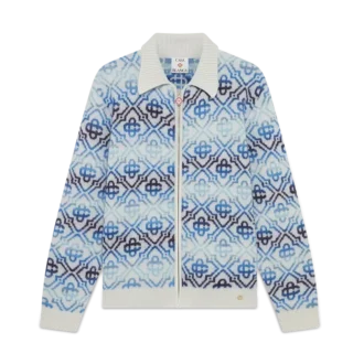 Cardigan in lana merino a maniche lunghe con monogramma Space Dye