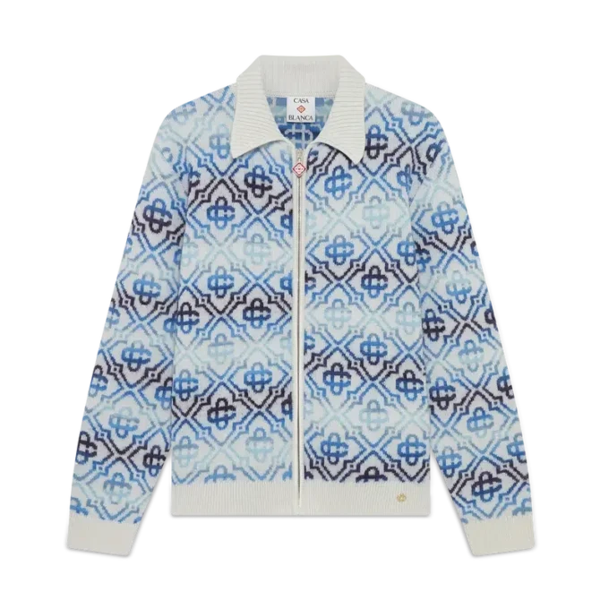 Cardigan in lana merino a maniche lunghe con monogramma Space Dye