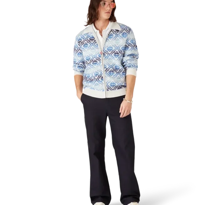 Cardigan in lana merino a maniche lunghe con monogramma Space Dye