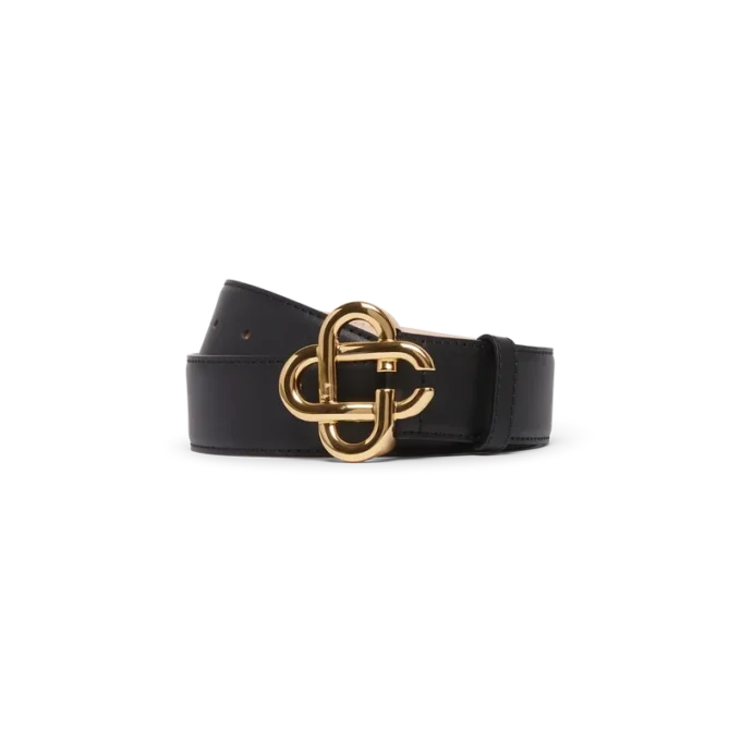 Cintura da uomo con fibbia con logo CC in oro e nero