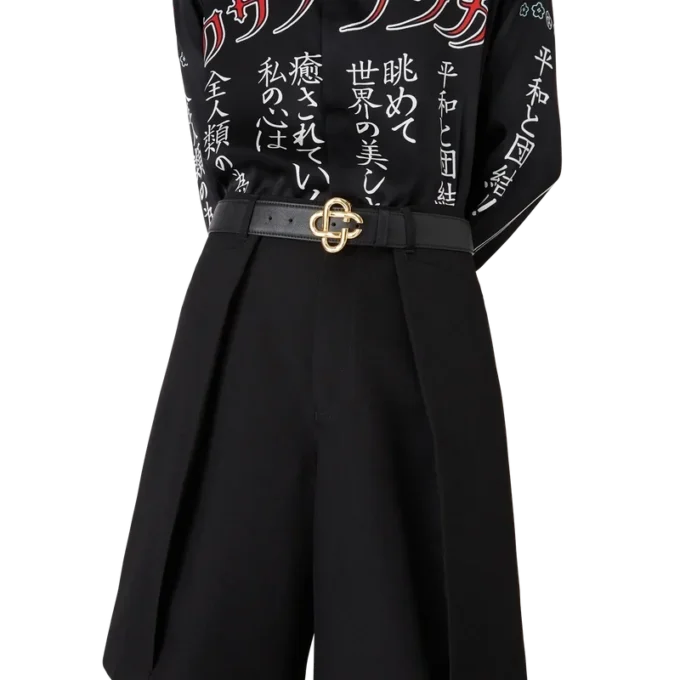 Cintura da uomo con fibbia con logo CC in oro e nero