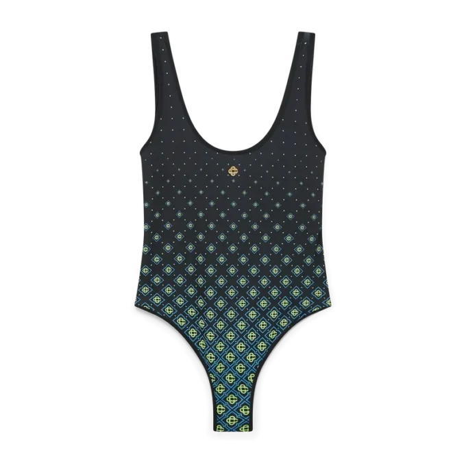 Costume da bagno nero sfumato con monogramma Costume da bagno nero sfumato con monogramma