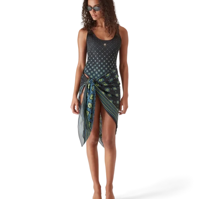 Costume da bagno nero sfumato con monogramma Costume da bagno nero sfumato con monogramma