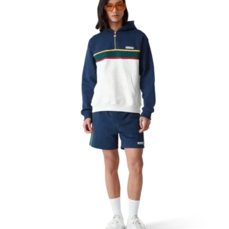 Felpa con cappuccio e zip a un quarto a blocchi di colore