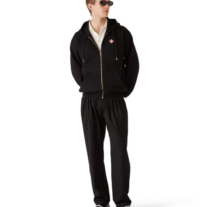 Felpa con cappuccio e zip con logo a rombi