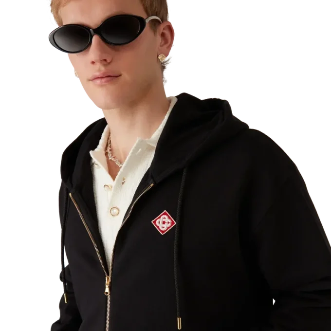 Felpa con cappuccio e zip con logo a rombi