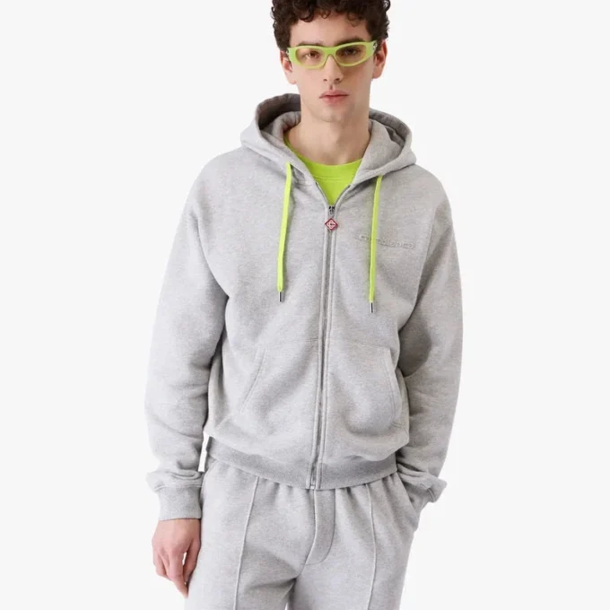 Felpa con cappuccio e zip in misto cashmere