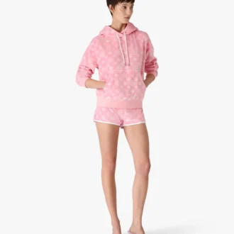 Felpa con cappuccio in velluto rosa con monogramma