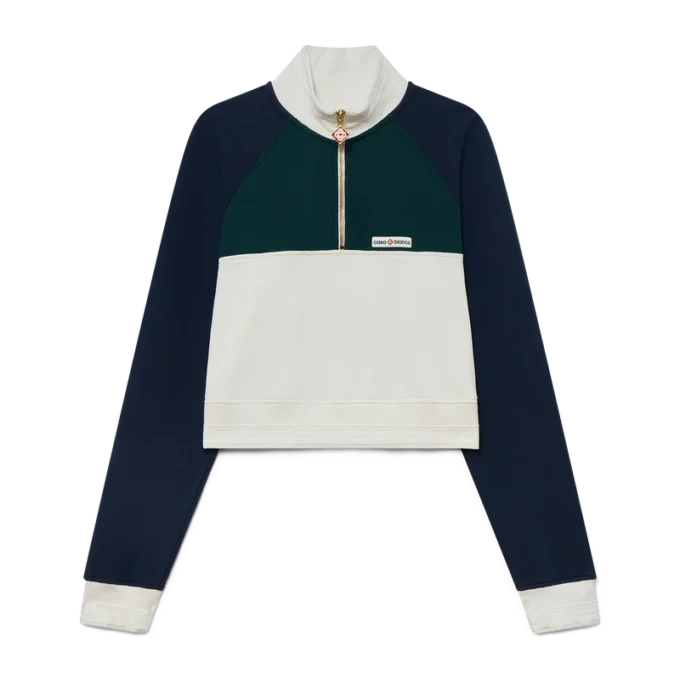 Felpa corta con zip a un quarto e blocchi di colore