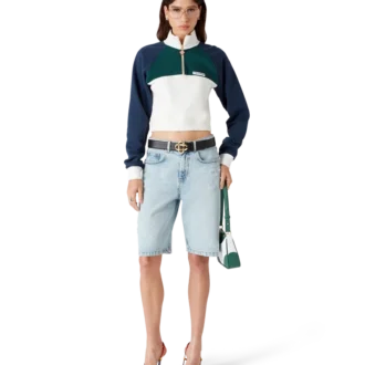 Felpa corta con zip a un quarto e blocchi di colore