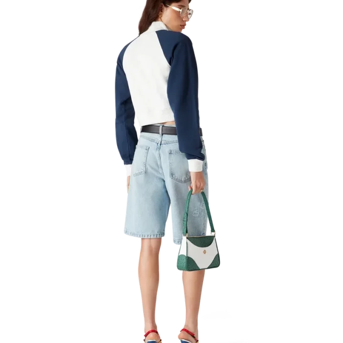 Felpa corta con zip a un quarto e blocchi di colore