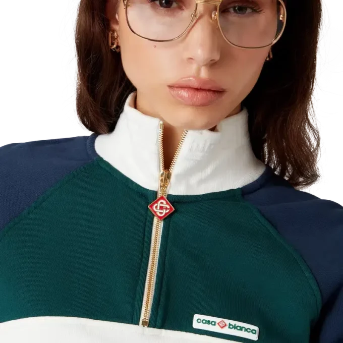 Felpa corta con zip a un quarto e blocchi di colore