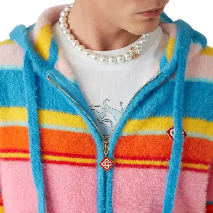 Felpa oversize con cappuccio a righe e tessuto felpato