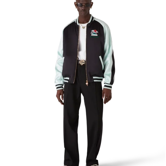 Giacca bomber in raso ricamata