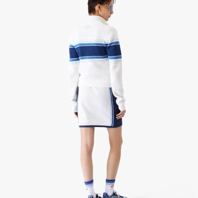 Giacca bomber in rete a righe bianche e blu