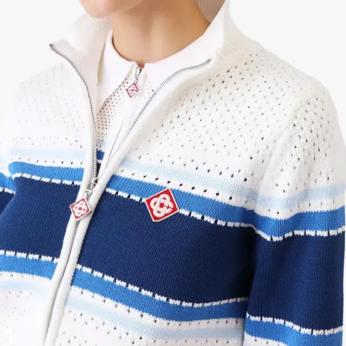 Giacca bomber in rete a righe bianche e blu