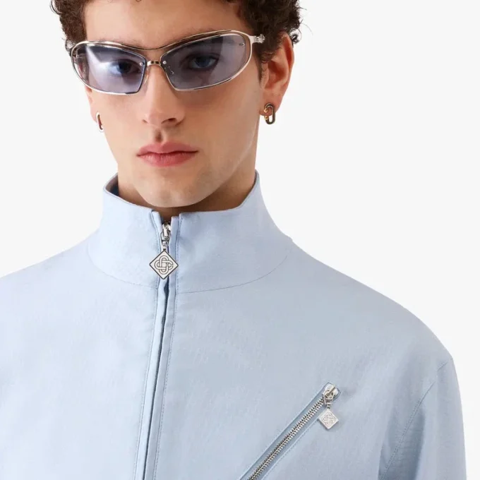 Giacca con zip in jacquard azzurro Giacca con zip in jacquard azzurro