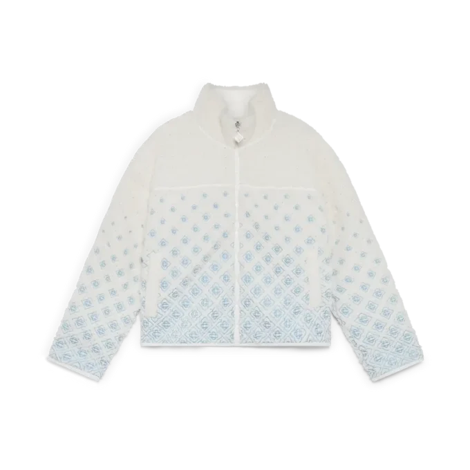 Giacca corta in pile con monogramma sfumato ricamato