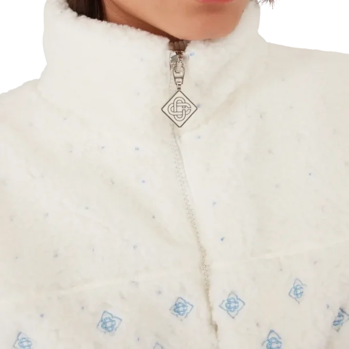 Giacca corta in pile con monogramma sfumato ricamato