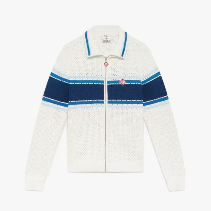 Giacca da tuta in rete a righe bianche e blu