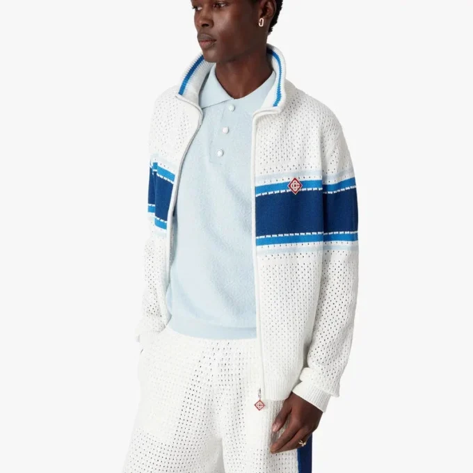 Giacca da tuta in rete a righe bianche e blu