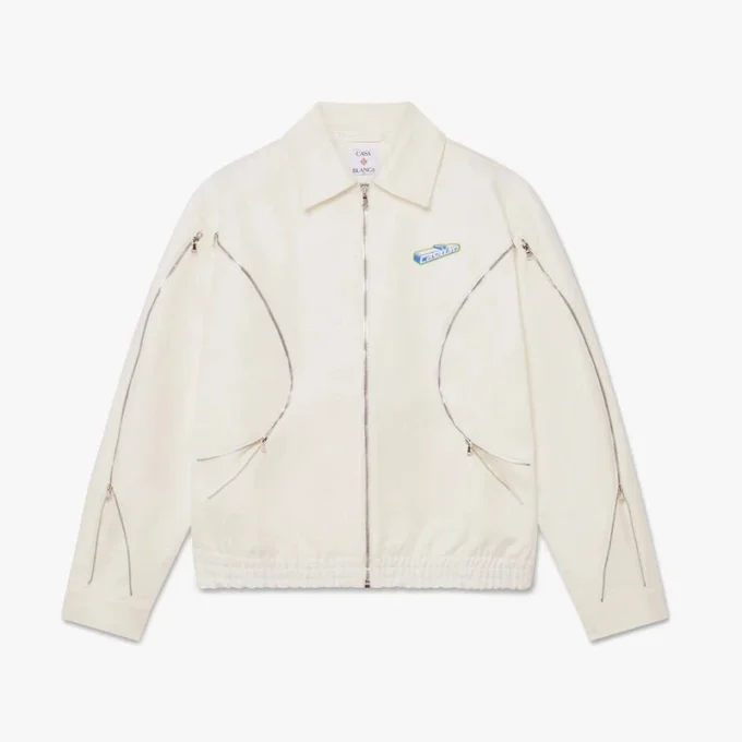 Giacca in cotone drill con zip bianca