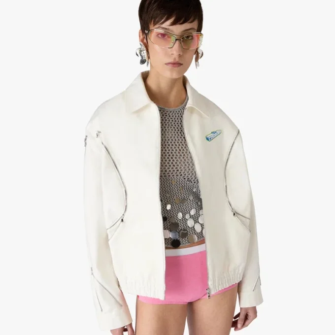 Giacca in cotone drill con zip bianca