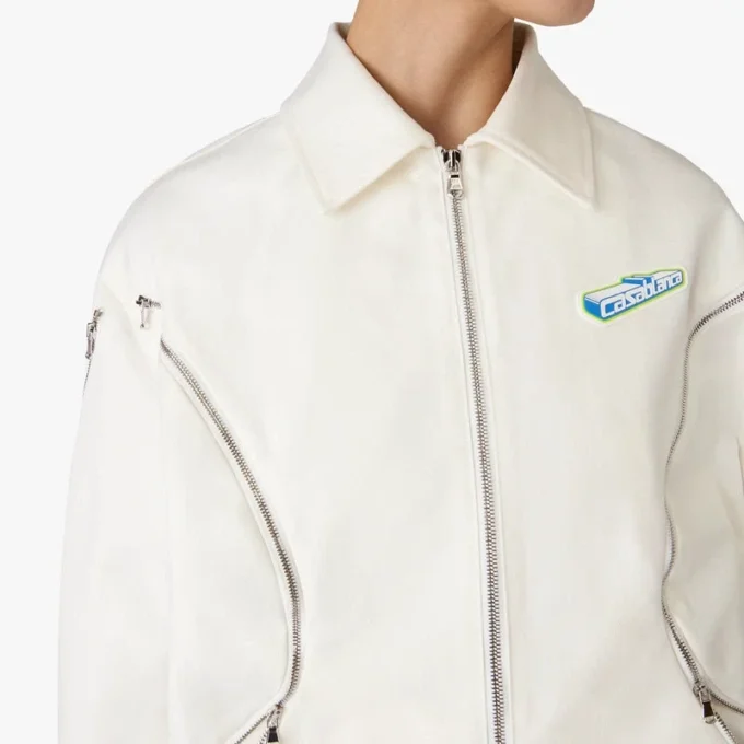 Giacca in cotone drill con zip bianca