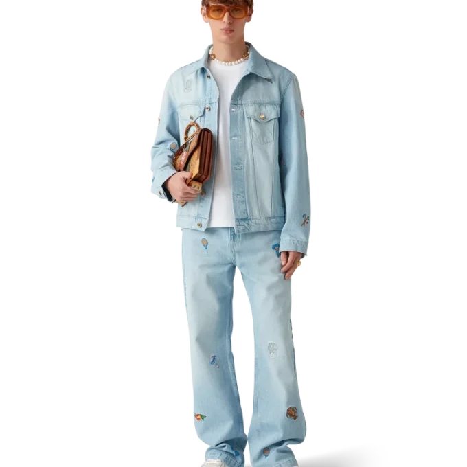 Giacca in denim con motivo ricamato