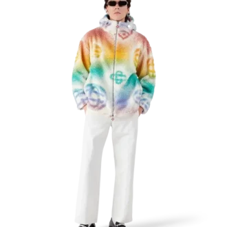 Giacca in pile con monogramma in mezzitoni