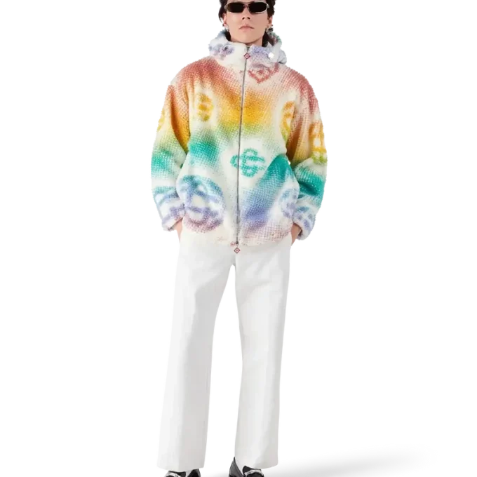 Giacca in pile con monogramma in mezzitoni