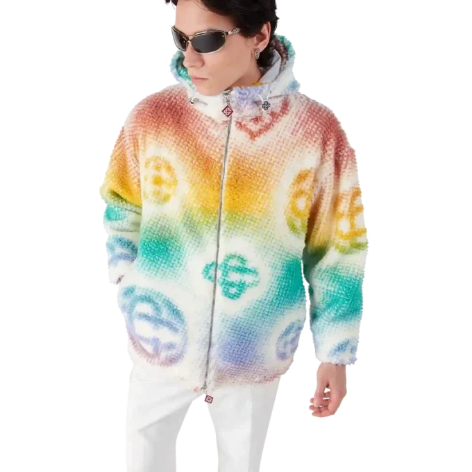 Giacca in pile con monogramma in mezzitoni