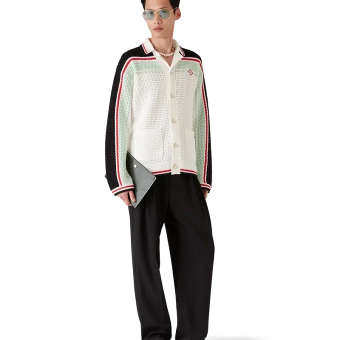 Giacca-pantalone in cotone all’uncinetto