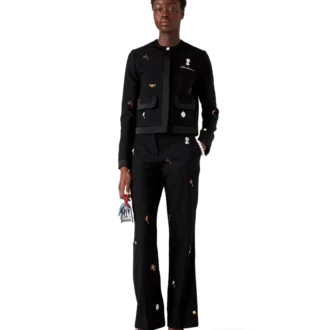 Pantaloni sartoriali in lana con motivo ricamato