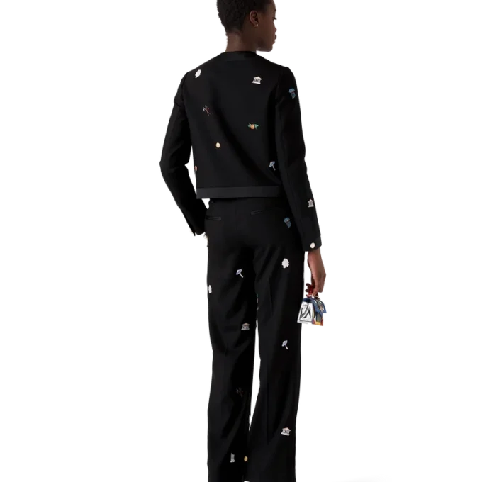 Pantaloni sartoriali in lana con motivo ricamato