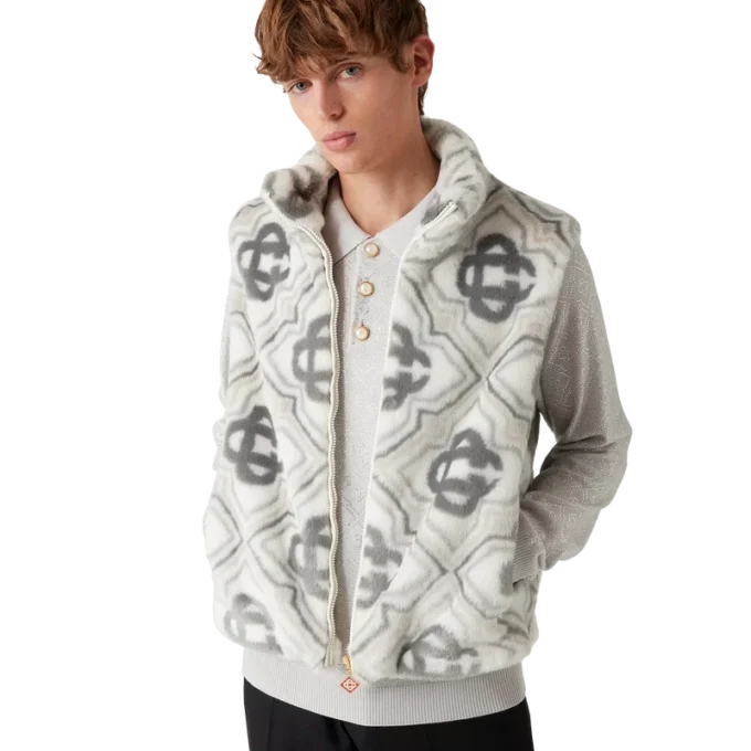 Gilet in pelliccia sintetica con monogramma