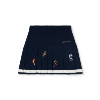 Gonna a pieghe in lana e cashmere con motivo ricamato