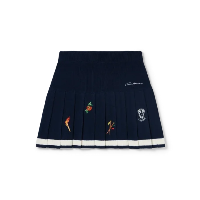 Gonna a pieghe in lana e cashmere con motivo ricamato