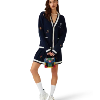 Gonna a pieghe in lana e cashmere con motivo ricamato