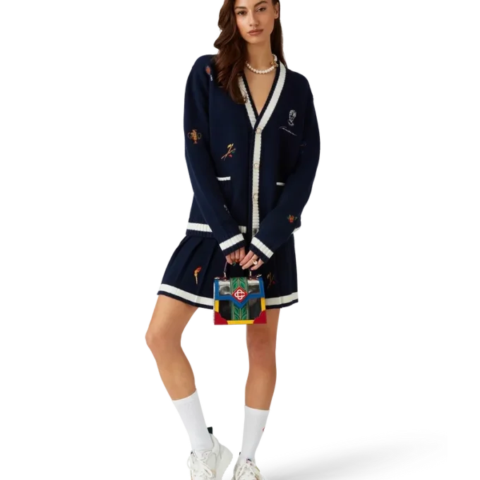 Gonna a pieghe in lana e cashmere con motivo ricamato